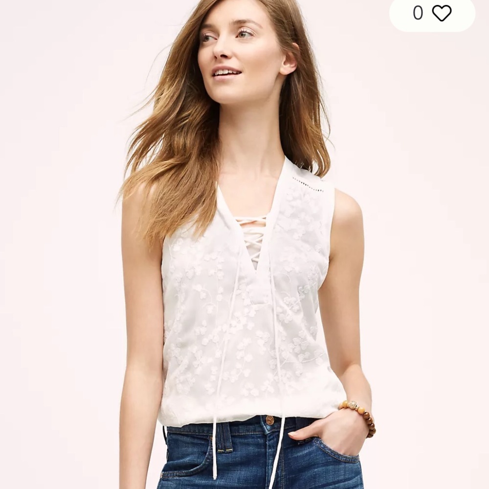 Maeve by Anthropologie Embroidered Lace-Up Tank